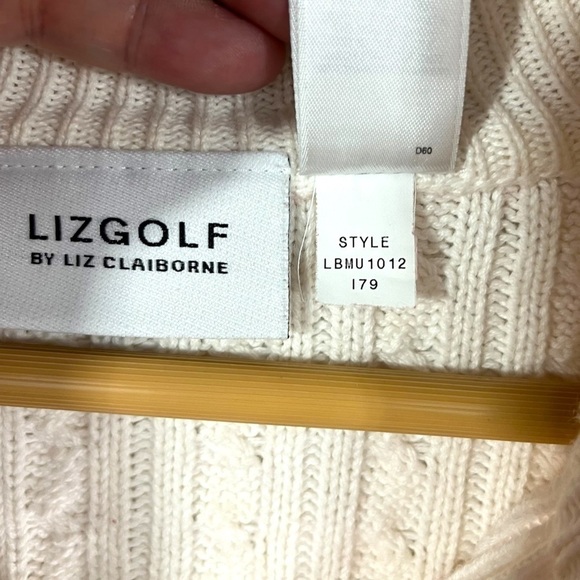 4 for $20 SALE! Liz Claiborne LizGolf Quarter Zip Cable Knit Sweater Red/Cream S - Picture 6 of 12
